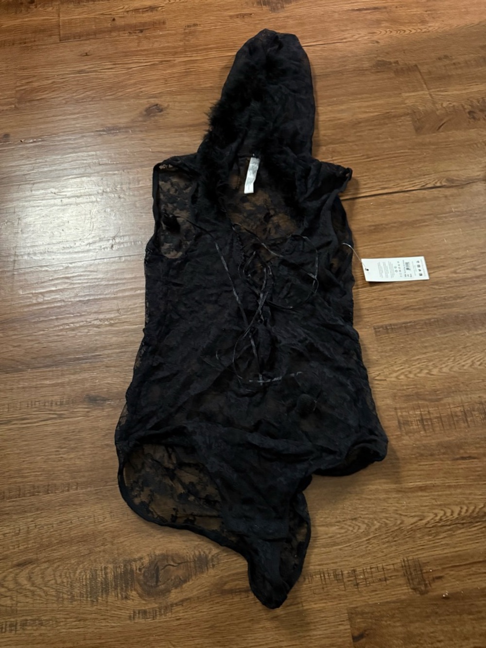 Sheer Lace Hooded Chemise - Black